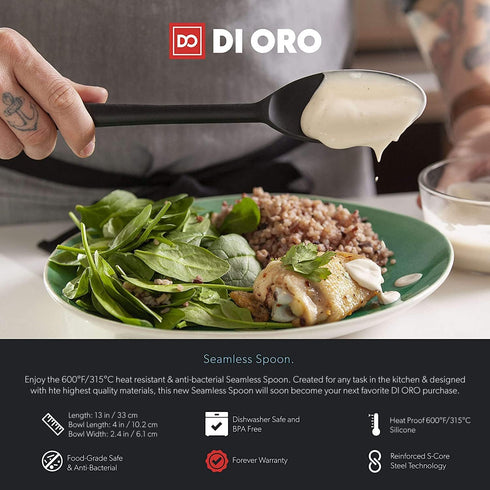 DI ORO Cooking Spoon, Solid Silicone, High Heat Nonstick Kitchen Spoon for Cooking & Baking, Dishwasher Safe