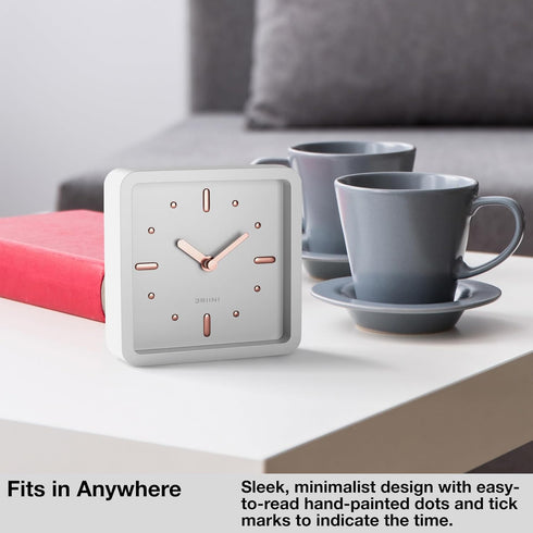 Driini Modern Mid Century Desk & Shelf Clock, White Rose Gold, Battery Operated with Silent Analog Movement