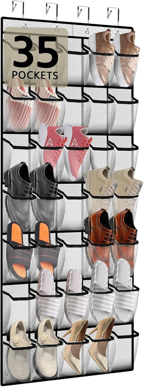 PAULONE 35 Pocket Over the Door Shoe Organizer,Reusable Breathable Large Mesh Bag Men's