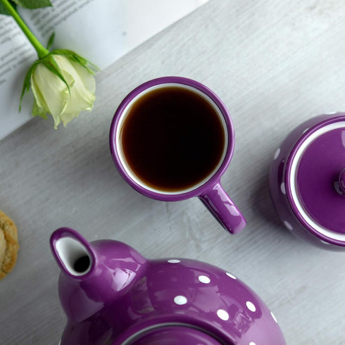 City to Cottage Handmade Ceramic Coffee Mug, Purple and White Polka Dot, 7 oz / 200ml, Unique Designer Gift for Tea