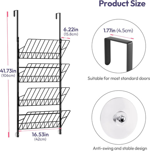 4 SWTYMIKI Over the Door Shoe Organizer - Adjustable Tier Hanging Shoe Rack Organizer, Metal Heavy Duty Behind Door