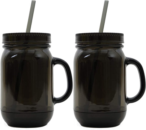 Black Mason Jar 20 Oz Double Wall Acrylic Cup with Straw - 2 Pack