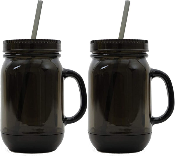 Black Mason Jar 20 Oz Double Wall Acrylic Cup with Straw - 2 Pack