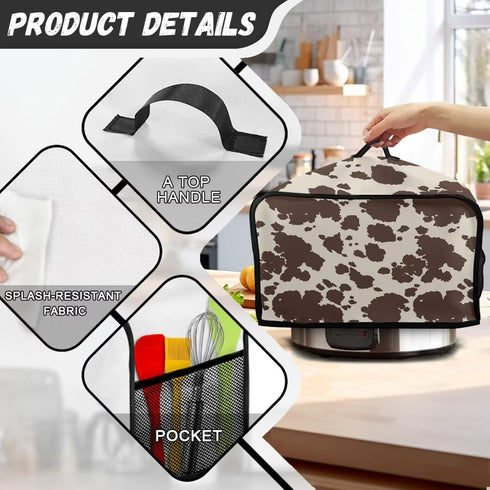 Brown Cow Print Durable Slow Cooker Cover, Dustproof Wear-Resisting Cover for Most 6-8 Quart Slow Cookers