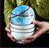 Set of 4 Mose Cafolo Japanese Style Ceramic Rice Bowls, Assorted Designs with Phum Flowers, Gift Box