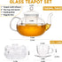 Set, 34OZ/1000ML 5oz/150ML Set 4, Set Glass Teapot Glass Tea Kettle with Loose Tea Infuser & Warmer, Tea Cup & Saucer