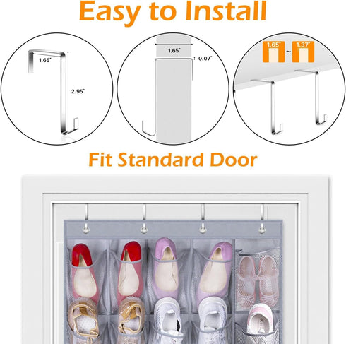 MISSLO Sturdy Oxford Shoe Organizer, 35 Large Pockets Hanging Rack for Closet Door Storage, Grey