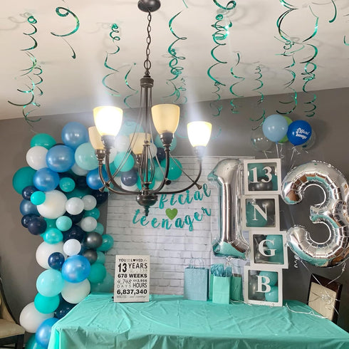 Teal Balloon Garland Arch Kit, Navy Blue Light Blue Teal White Turquoise Latex Balloons for Party Decorations