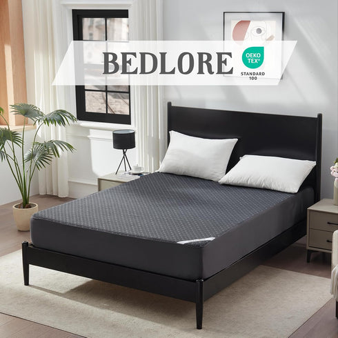 BEDLORE Queen Mattress Protector, Waterproof Noiseless Cover with Deep Pocket for 6-18 Inch Mattress, Dark Gray