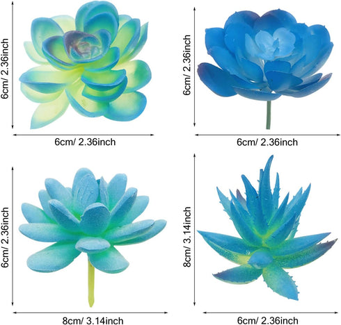 Woohome 10 PCS Artificial Succulent Plants, Unpotted Faux Succulent Assortment in Flocked Blue for Birthday Home Decor