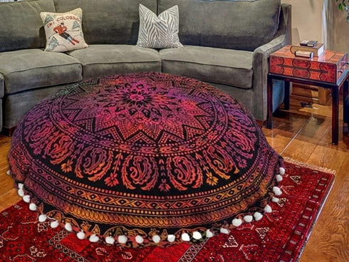 Throw Floor Pillow Covers 22 Inch Tie Dye Round Pouf Seating Home