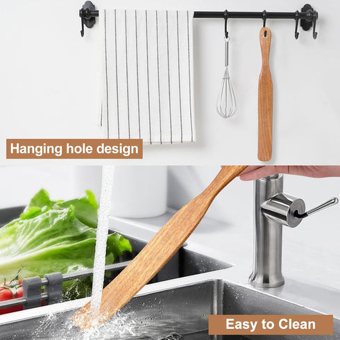 Skinny Wooden Spurtle for Sourdough Starter, Baking, Mixing, Cooking Utensils, Flat Spatula for Kitchen Tools
