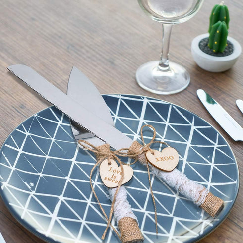 Rustic Love Sign Wedding Cake Knife and Server Set - Rustic Wedding Cake Knife for Parties and Anniversaries