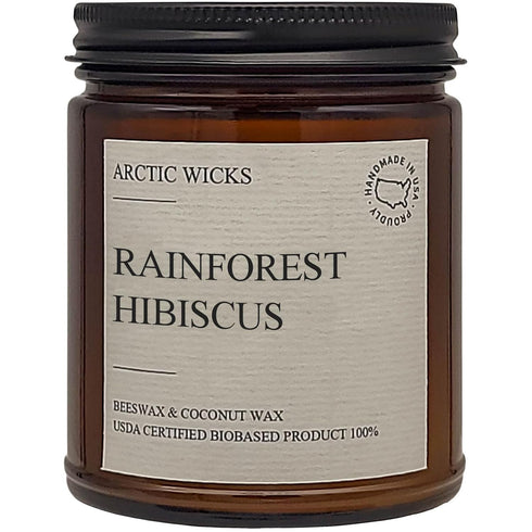 Rainforest Hibiscus Candles | Arctic Wicks Non Toxic Coconut Beeswax Candles | Natural Coconut Beeswax 9oz Amber Jar | Candles Wax Non-Toxic Clean Burn 100% USDA Certified Biobased