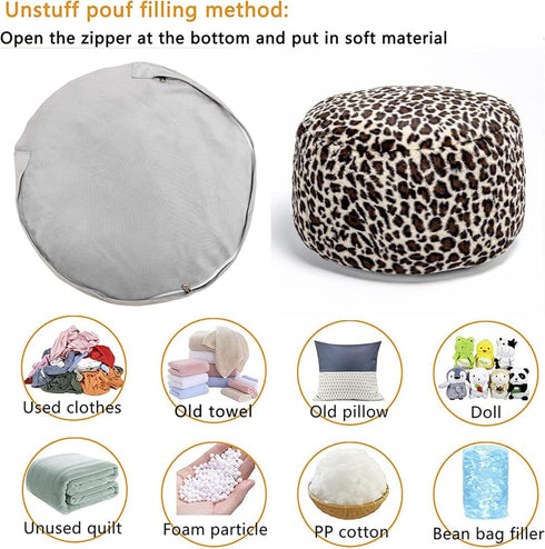 Asuprui Animal Pouf Ottoman Unstuffed Ottoman Foot Rest Round Fuzzy Pouf Seat Bean Bag Foot Rest Foldable Floor Chair