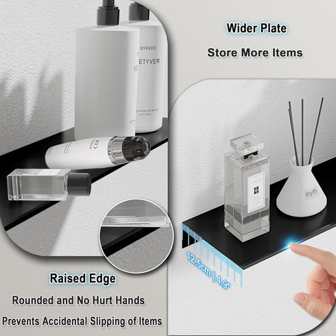 Set 2, 30CM, HNVNER Metal Floating Shelves of Length Black Wall Shelf for Bathroom, Display Shelves for Wall Decorative
