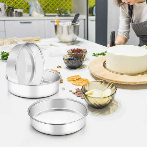 TeamFar 8 Inch Cake Pan Set, 3 Pcs Round Stainless Steel Tier Cake Pans, Healthy Heavy Duty, Easy Clean, Dishwasher Safe