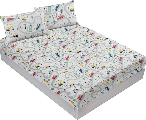 Sets 3D Set Decor(3pc) Yasida Car Sheet for Kids Cute Cartoon Truck Bed Full Size Fitted Sheets Boys Plants Print