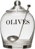 Creative Co-Op Clear Glass "OLIVE" Jar with Lid & Slotted Stainless Steel Spoon – Set of 3 Pieces