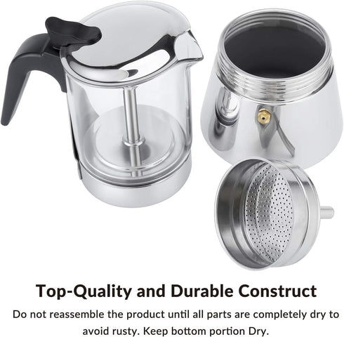 4/6/ 9 360ml/12.7oz/9 cup=40ml) Geesta Premium Crystal Glass-Top Stovetop Espresso Moka Pot - Cups Stainless Steel