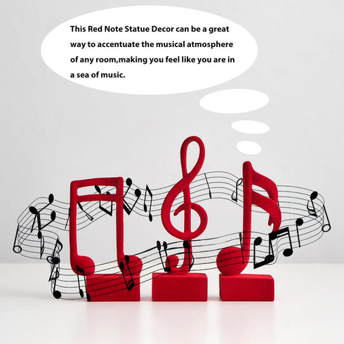 3 FUNTEREST Piece Music Note Sculptures for Shelf Decor Aesthetic Red Velvet Resin Music Note Statue Bookshelf Coffee