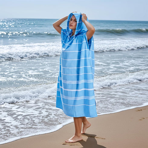 UHRMF 1pcs Cotton Turkish Towel Poncho Turkish Surf Poncho Changing Towels Wearable Beach Towel Hooded Swim Robe