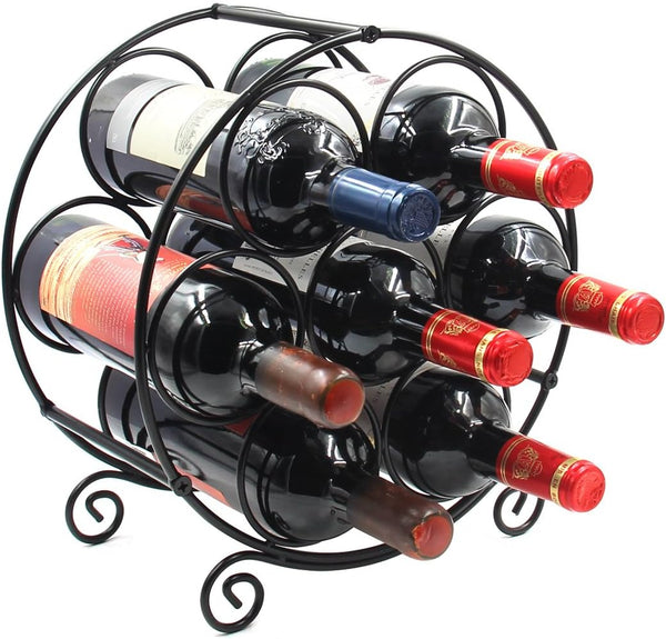 PAG 7 Bottles Freestanding Countertop Wine Rack, Black Metal Small Table Top Drink Organizer
