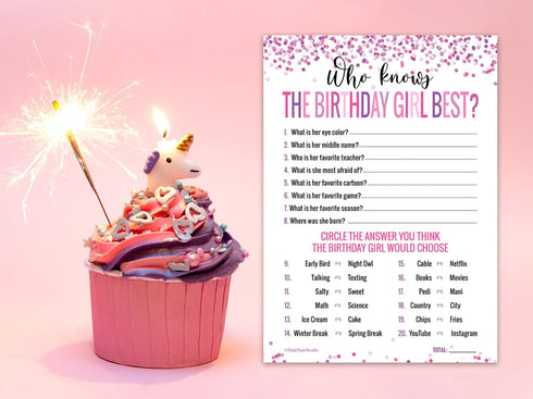 15 Who Knows The Birthday Girl Best Game Cards, Fun Activity for Child or Teen Birthday Party