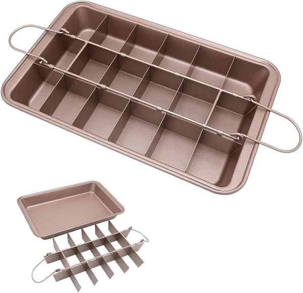 Brownie Pan with Dividers, Non-Stick Baking Pan for Brownies, Lasagna, Muffins, 12 X 8 X 2 Inches