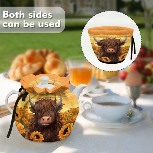 Highland Cow Tea Cozy for Teapot Insulation Keep Warm Dust Cover Kettle Quilt for Home Kitchen Holiday
