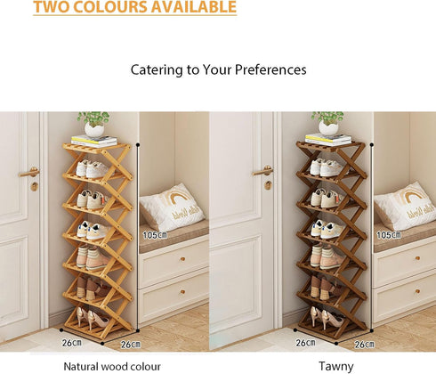 3 Comeon Shoes Rack for Front Door,Space Saving Wooden Shoes Organizer Entryway Corner Folding Shoe Shelf ([Primary