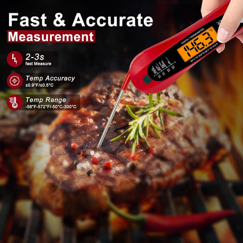 Instant Read Digital Meat Thermometer for Cooking and Baking - Accurate Food Thermometer for Ovens and Grills Red by twocorn