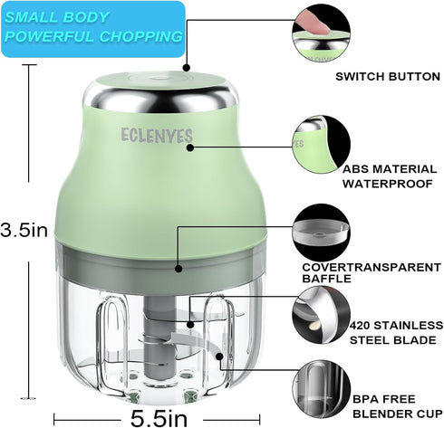 Electric Garlic Chopper, 250ML Mini Portable Veggie Chopper, Wireless Food Processor for Garlic, Onion, Green