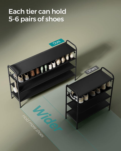 4-Tier 4 24 Closet, SONGMICS Shoe Rack, Shoe Organizer, Fabric Shoe Shelf Storage with Hooks, Holds up to Pairs