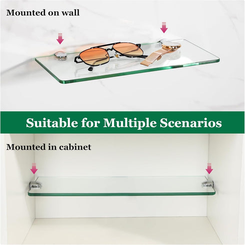 12Inch Set 3, SAYAYO Glass Floating Shelves for Wall, Tempered Glass Shelves for Bathroom, Living Room, Bedroom