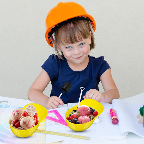 48 Set 8 oz Gejoy Yellow Helmet Snack Ice Cream Construction Hard Hats Bowl Mini Sundae With Novelty Disposable Plastic