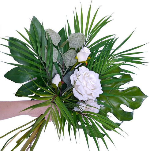 Artificial Areca Palm Leaves, 8 Pcs Faux Tropical Stems for Floral Arrangement, Hawaiian Luau Decor, 28 Inches Tall