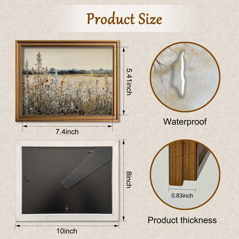 Gold Framed Vintage Wall Art Classical French Landscape Wildflowers Botanical Painting Canvas Print Kitchen Living Room Wall Decor (Champ Fleuri, 8''x10'')