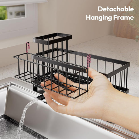 360Auto-Drain Countertop SWTYMIKI Sink Caddy Sponge Holder - Large Sponge Holder for Kitchen Sink with Tray, Rustproof