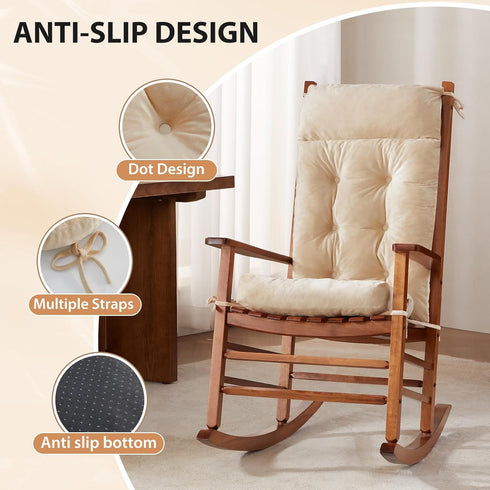 Set Rocking Chair Cushions Indoor & Outdoor, Patio Glider Rocking Chair Cushions with Ties, Use on Porch, Nursery