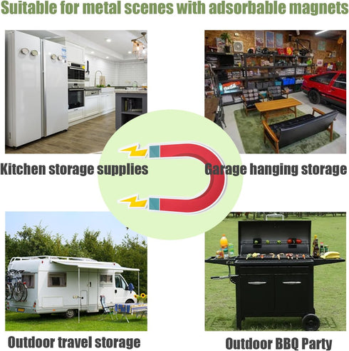 Magnetic Utensil Holder Hooks, Wall Mount Storage Rack for Refrigerator, Black Metal No Punching Kitchen Utensil Rack