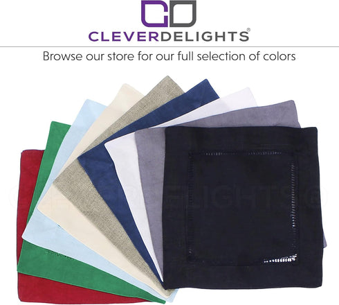 CleverDelights 6" White Cotton Hemstitch Cocktail Napkins - 12 Pack, 100% Cotton