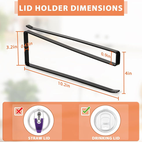 Tumbler Lid Organizer, Horizontal Tumbler Lid Storage Hook for Up to 10 Lids, Space Saving Kitchen Organizer