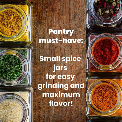 Small Clear Square Glass Spice Jar with Adjustable Grinder Cap, Foodgrade BPA Free, 4 Fl. Oz. Capacity