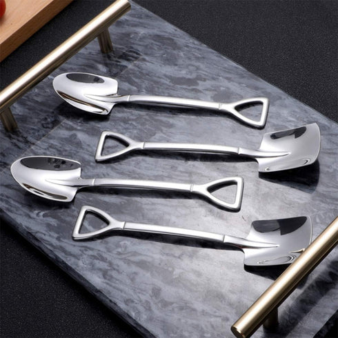 Dessert Spoon Set, 6 Pcs 6" Shovel Shape Stainless Steel Spoons for Home, Kitchen, Restaurant