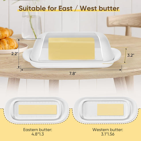 Airtight Butter Dish with Lid, Plastic Butter Keeper Tray for Countertop, Dishwasher Safe for West/East Coast Butter