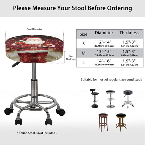 gearider Set 2 Christmas Stool Cushion Covers Round of Santa Claus Soft Stool Slipcover Bar Chair Covers Vanity Stool