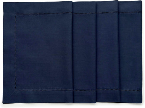 Solino Home Navy Placemats Set of 4, Cotton Linen Hemstitch Placemats 14 x 19 Inch for Summer, Fall
