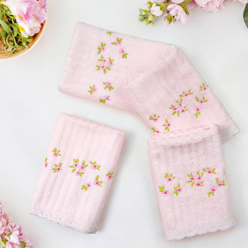 4 Pack 13 13" Jacquotha Pink Washcloths (Floral Embroidered), Soft Wash Cloths for Face, Body, Showering, Spa