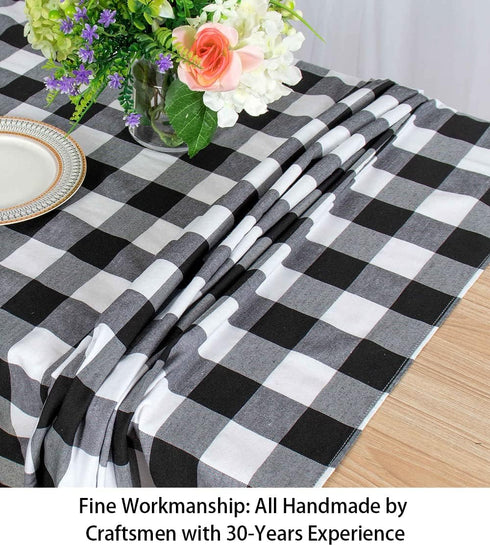 ShinyBeauty 54x54-Inch Checked Square Tablecloth, Black and White Buffalo Plaid Washable Cotton for Dining Room